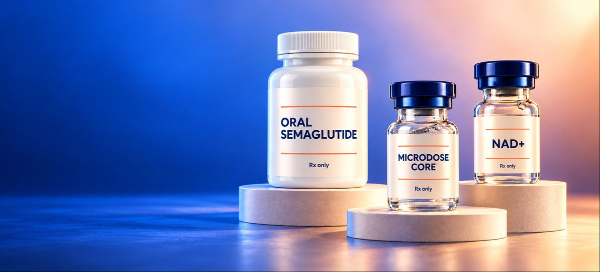 Virgo-Meds oral semaglutide, Microdose Core and NAD+ products, Rx only